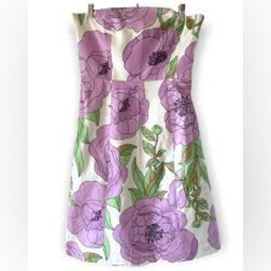 Ann Taylor Loft Strapless Purple And White Floral Midi Dress